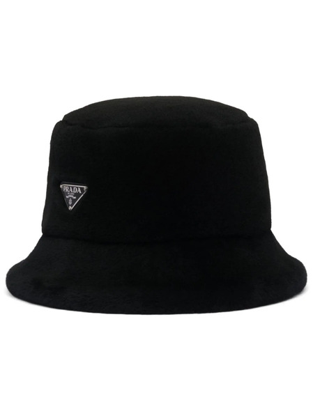  Prada Triangle-logo Shearling Bucket Hat - Black 