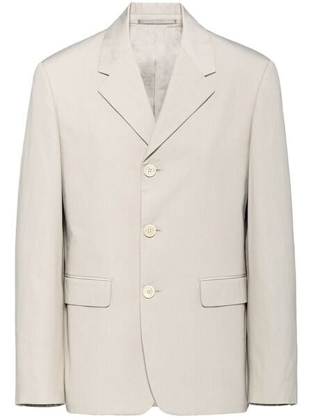  Prada Triangle Logo Single-breasted Blazer - Neutrals 