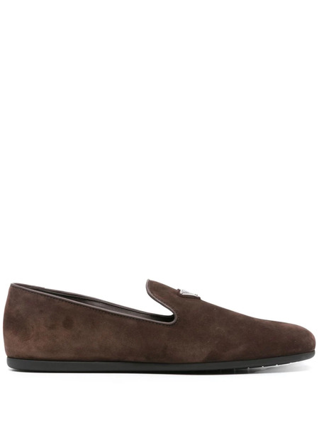  Prada Triangle-logo Suede Loafers - Brown 
