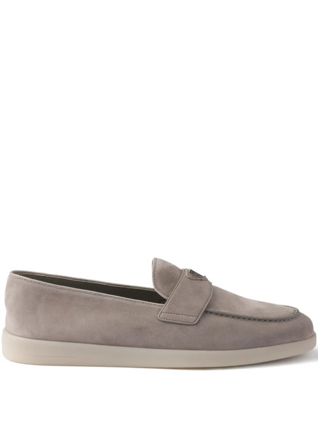  Prada Triangle-logo Suede Loafers - Grey 