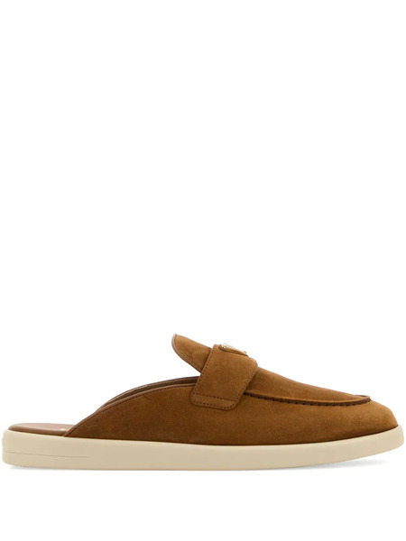  Prada Triangle-logo Suede Mules - Brown 