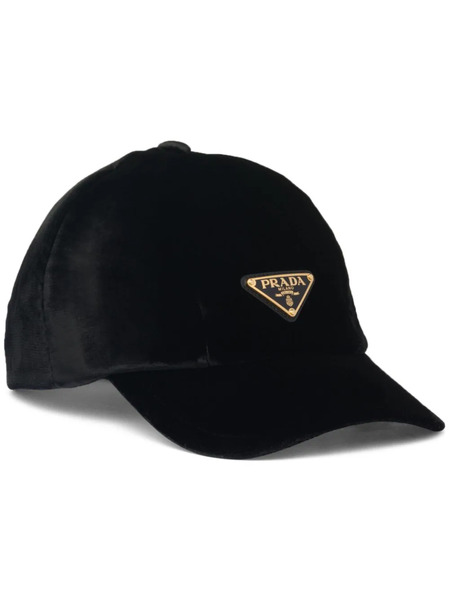  Prada Triangle-logo Velvet Baseball Cap - Black 