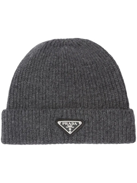  Prada Triangle-logo Wool-cashmere Beanie - Grey 
