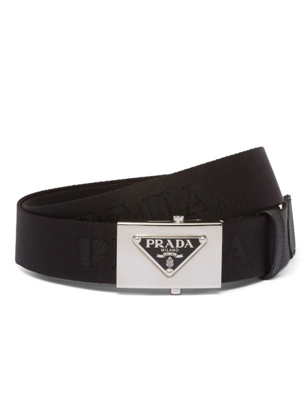  Prada Triangle-logo Woven Belt - Black 