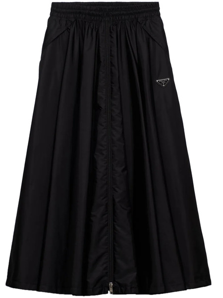  Prada Triangle-logo Zipped Midi Skirt - Black 