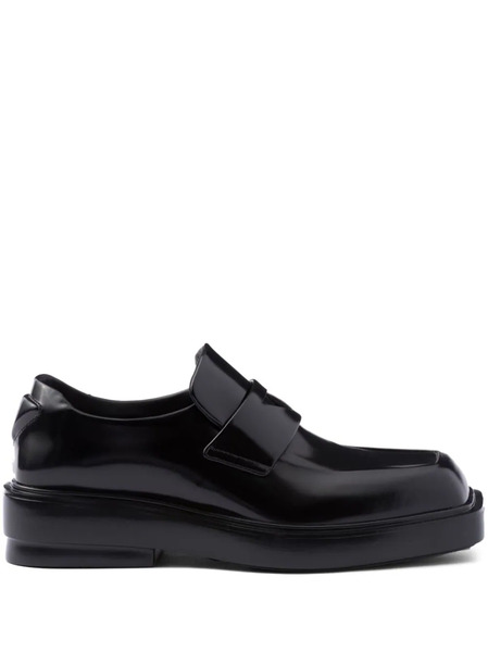  Prada Triangle-patch Leather Loafers - Black 