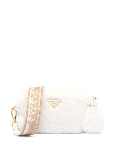  Prada Triangle-plaque Shearling Shoulder Bag - White 