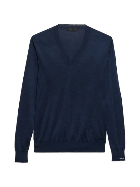  Prada V-neck Ribbed Sweater - Blue 