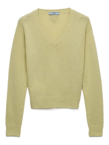  Prada V-neck Ribbed Sweater - Green 