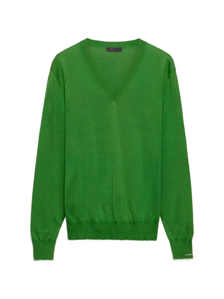  Prada V-neck Ribbed Sweater - Green 