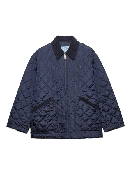  Prada Velvet-collar Quilted Puffer Jacket - Blue 