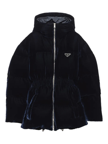  Prada Velvet Hooded Puffer Jacket - Blue 