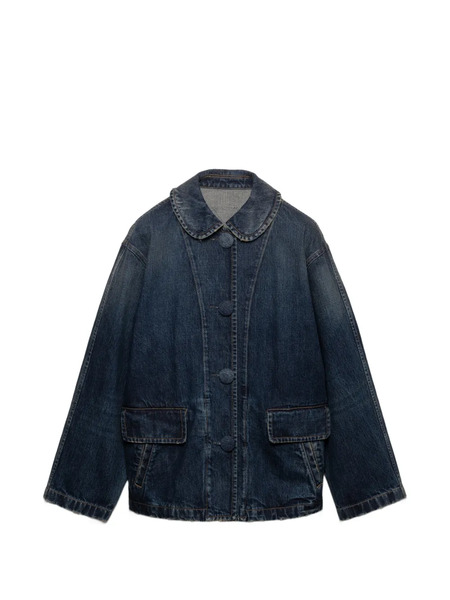  Prada Washed Denim Blouson Jacket - Blue 