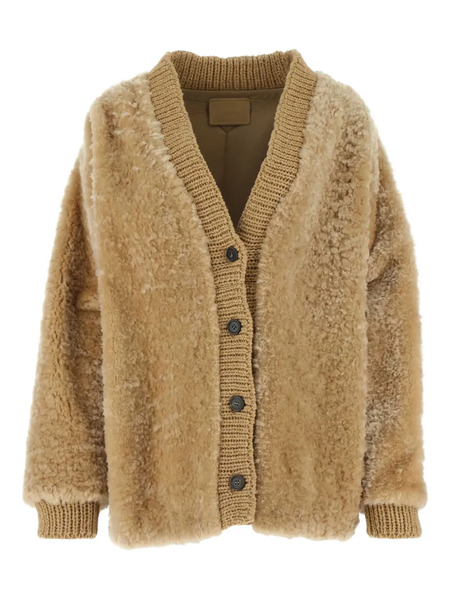  Prada Wool-blend Shearling Cardigan - Neutrals 