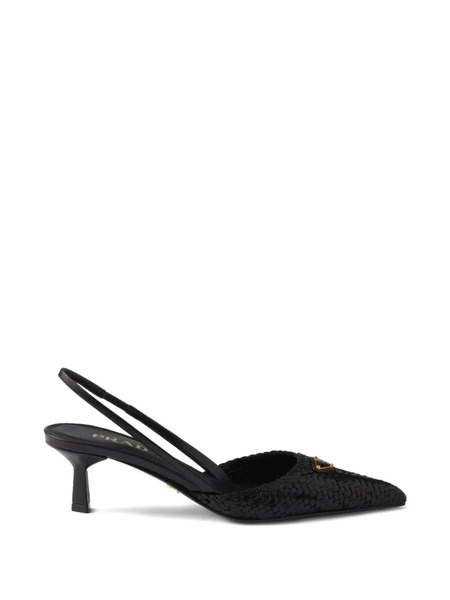  Prada Woven Strap Slingback Pumps - Black 