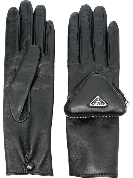  Prada Zip-pocket Leather Gloves - Black 