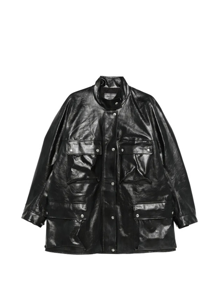  Prada Zip-up Leather Coat - Black 