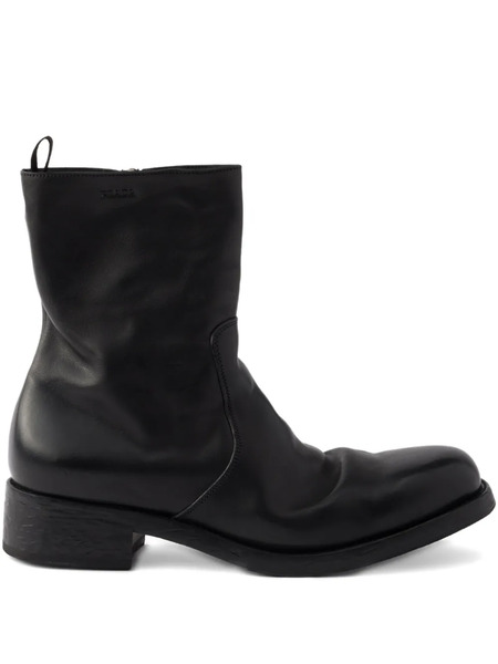  Prada Zipper Leather Boots - Black 