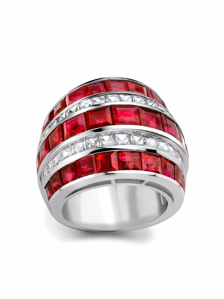  Pragnell Platinum Large Manhattan Diamond And Ruby Ring - Silver 