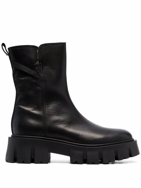  Premiata Leather Shearling Boots - Black 