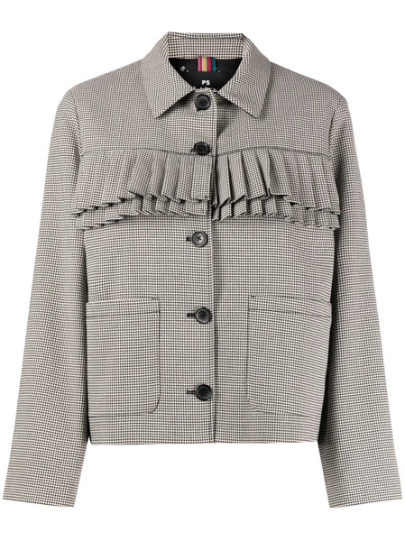  Ps Paul Smith Check-print Pleated Fitted Jacket - Neutrals 