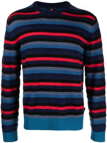  Ps Paul Smith Crew-neck Stripe-pattern Jumper - Blue 
