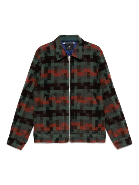  Ps Paul Smith Geometric-pattern Wool Jacket - Green 