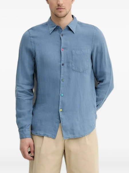  Ps Paul Smith Multicoloured-buttons Linen Shirt - Blue 