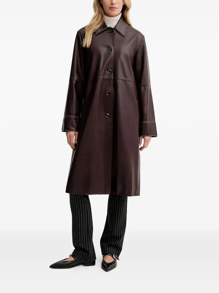  Ps Paul Smith Stitching Buttoned Leather Coat - Brown 