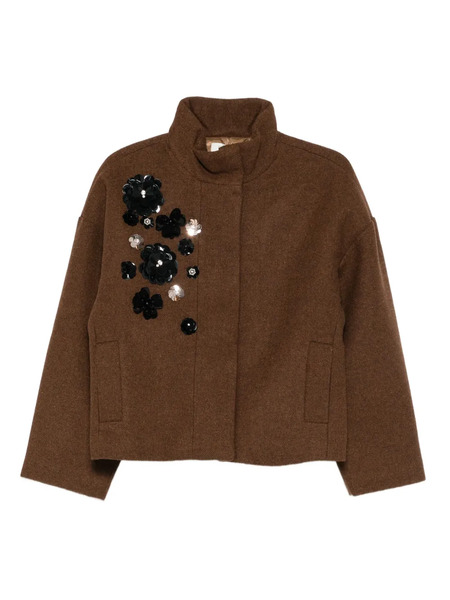  Psophia Floral-appliqué Wool Jacket - Brown 