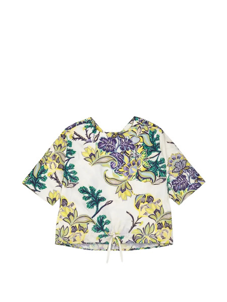  Psophia Sun-kissed Marigold Meadow Floral Drawstring Top - White 