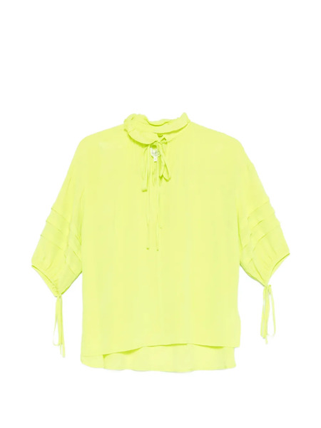  Psophia Tie-neck Pleated-sleeve Blouse - Green 