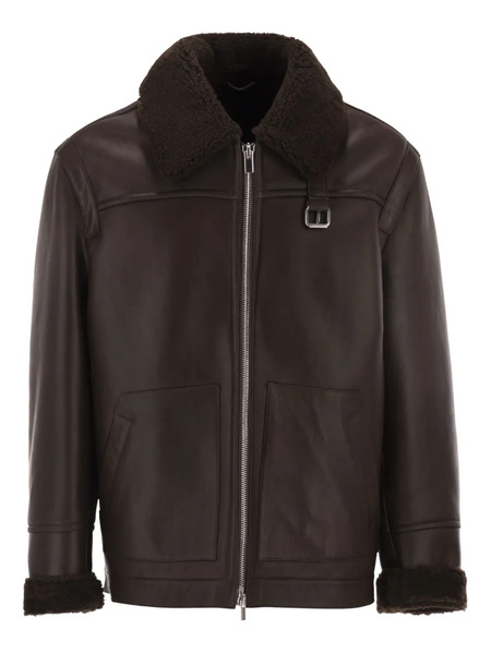  Pt Torino Shearling-trim Leather Jacket - Brown 