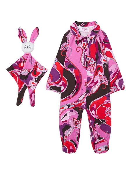  Pucci Junior Collared Patterned Babygrow Set - Pink 