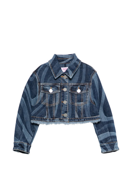  Pucci Junior Fringed Patterned Denim Jacket - Blue 