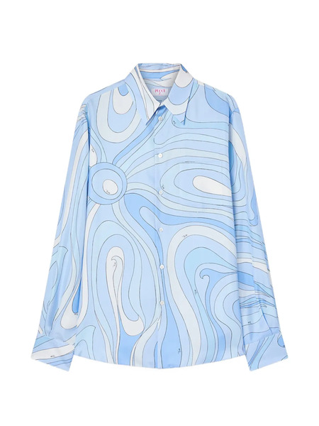  Pucci Marmo-print Oversized Silk Shirt - Blue 