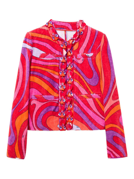  Pucci Swirl-print Ruffled Jacket - Red 