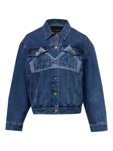  Pushbutton Bra Print Denim Jacket - Blue 