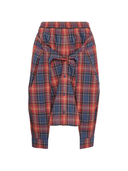  Pushbutton Buttoned Tied-waist Plaid Skirt - Red 