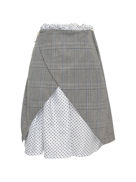  Pushbutton Checked-overlay Polka-dot Skirt - Grey 