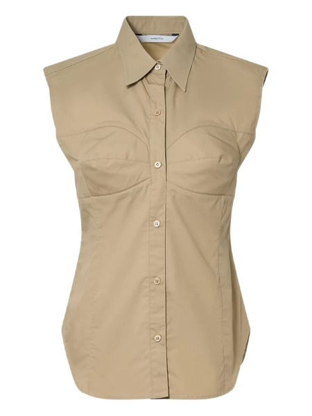  Pushbutton Dummy Button-up Sleeveless Shirt - Neutrals 