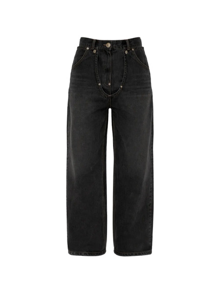  Pushbutton Embellished Denim Jeans - Black 