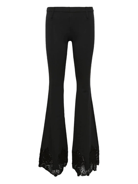  Pushbutton Lace-hem Flared Trousers - Black 