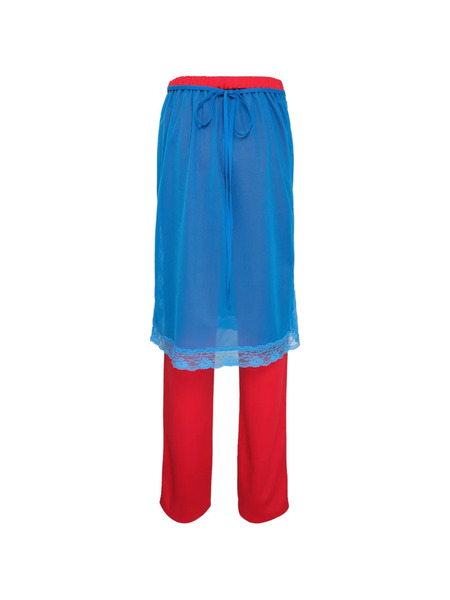  Pushbutton Lace-trim Track Pants - Red 