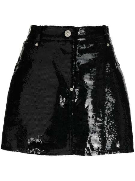  Pushbutton Patent-finish Mini Skirt - Black 