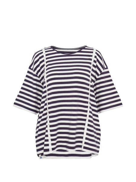  Pushbutton Striped Buttoned T-shirt - Blue 