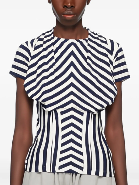  Pushbutton Striped Corset Top - White 