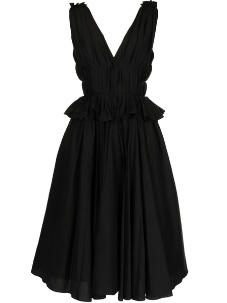  Pushbutton V-neck Midi Dress - Black 