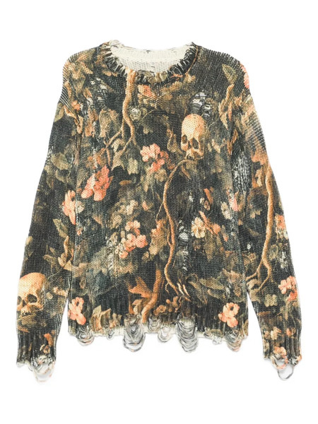  R13 Graphic-print Raw-cut Jumper - Green 