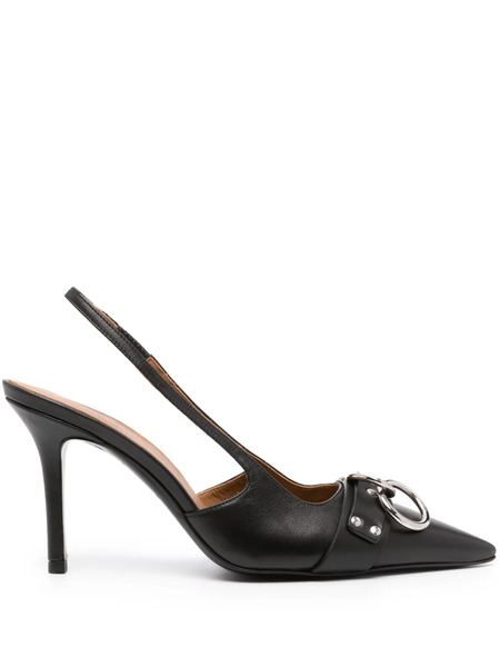  R13 95mm Slingback Leather Pumps - Black 